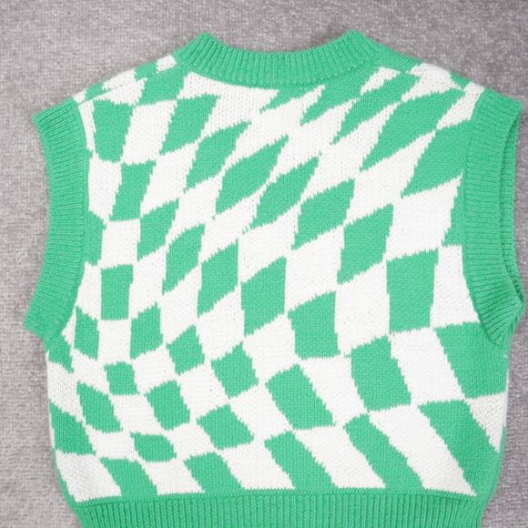 Womens Lisa Says Gah! XS/Small Green White Checkered Sleeveless Sweater Vest - Picture 8 of 8